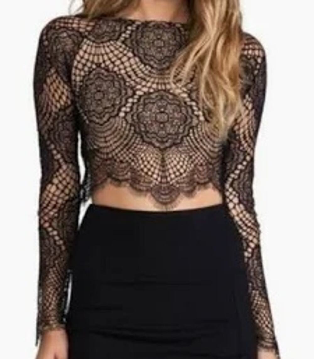 For Love & Lemons Lace Goth Witchy Grace Top Black Cropped Sexy Womens Medium